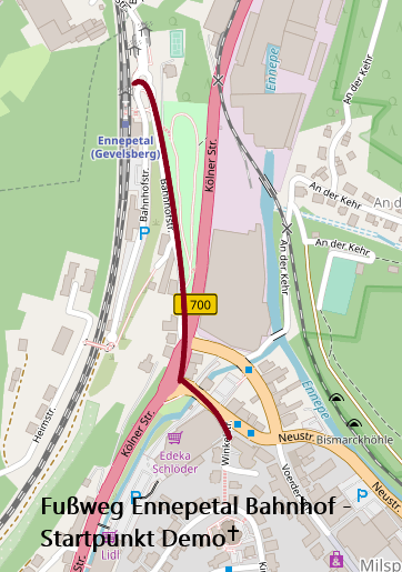 Karte mit Weg vom Bahnhof zum Sammelpunkt für die Laufdemo